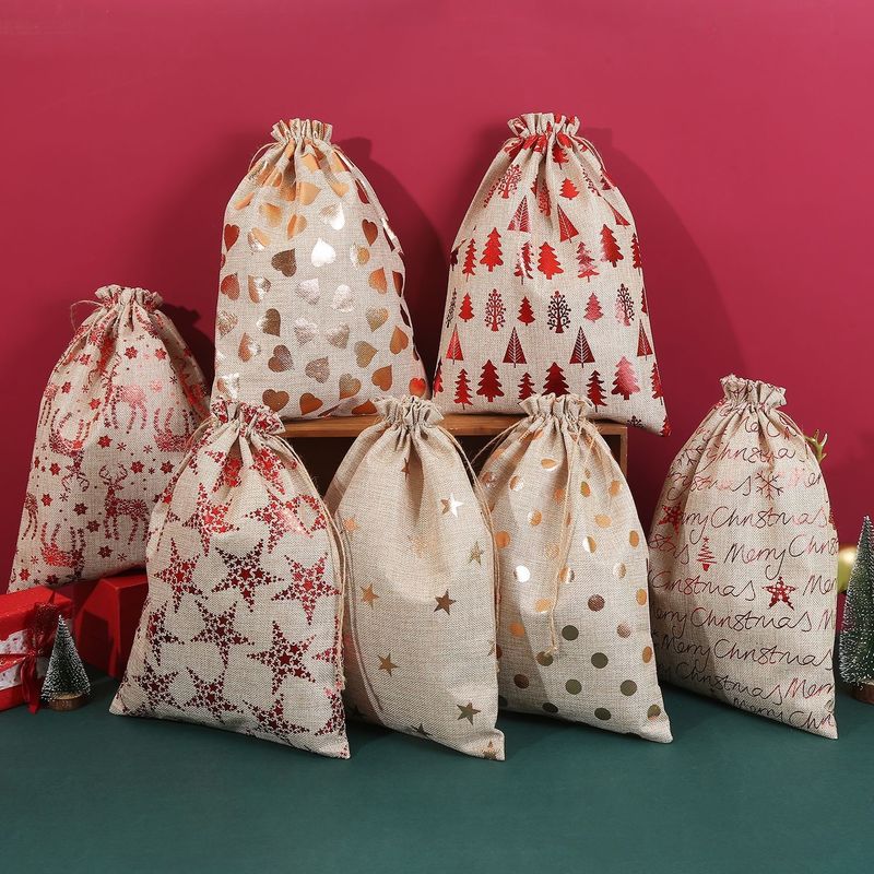 Sacos de Navidad ecológicos de Papá Noel Bolsa de cuerdas para mini regalos y envases de dulces