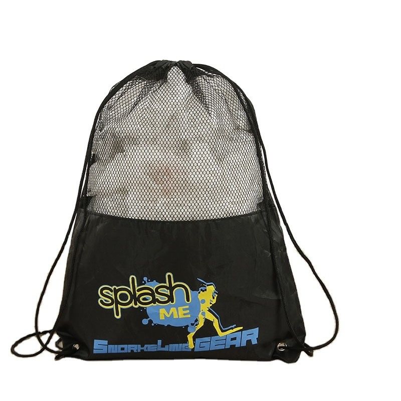 Bolsa de regalo de malla de poliéster de fibra de dibujo Polyester de nylon reciclado para bolsas deportivas reutilizables