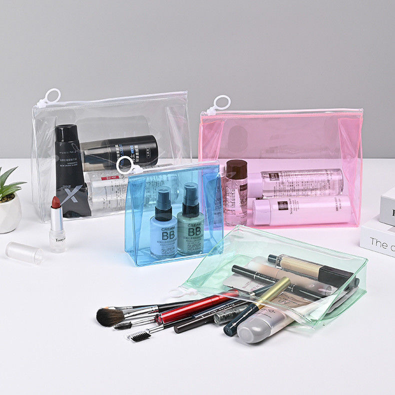 Bajo MOQ PVC Logotipo personalizado Bolso de viaje transparente de cierre con cremallera Bolso cosmético con logotipo personalizado