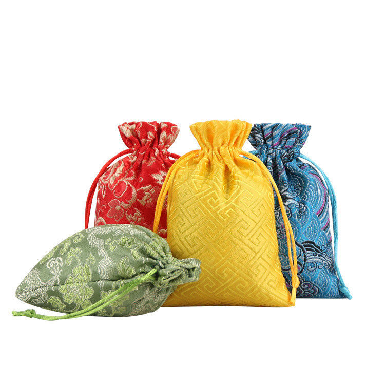 Bolso de cordones de brocado de estilo chino de color personalizado para bolso de joyería de logotipo personalizado