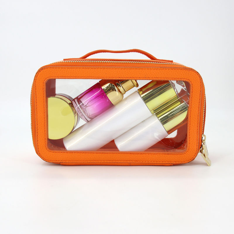 Bolso de baño de cuero de PU de viaje pequeño e impermeable con maquillaje de PVC de color personalizado