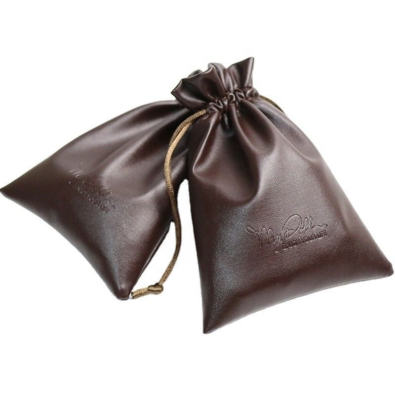 Bolso de tamaño medio Logotipo personalizado de pieles de PU Bolso de joyería Bolso de cuerda para almacenamiento de alta clase