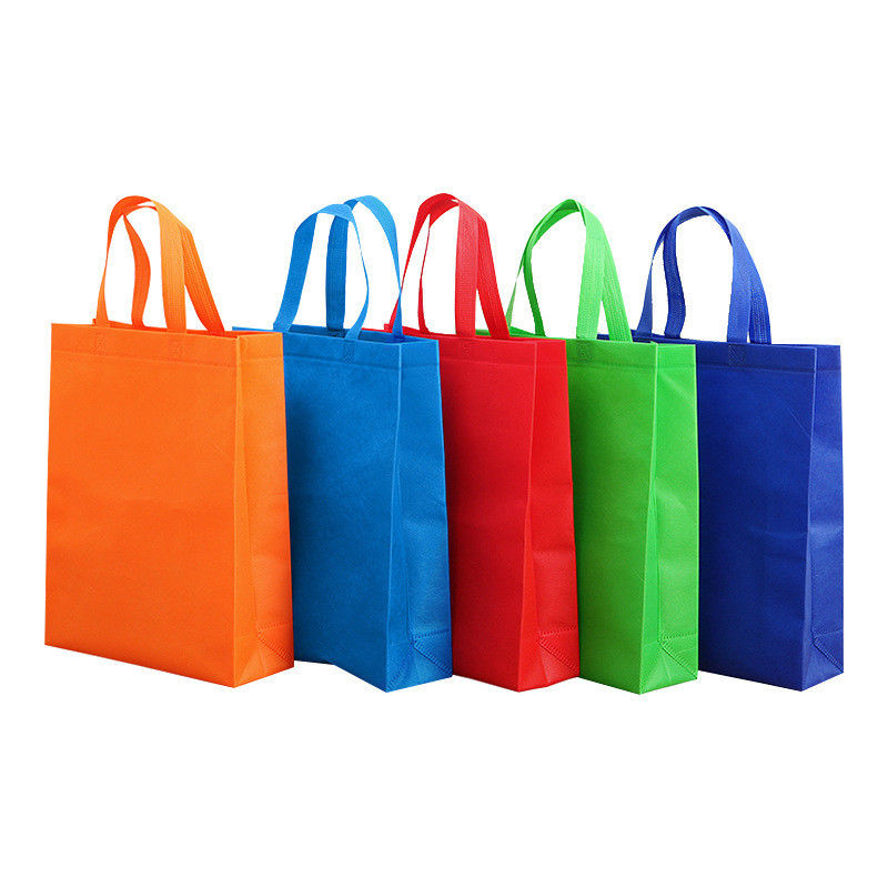 Bolsa de compras colorida sin tejido con logotipo personalizado y revestimiento de poliéster