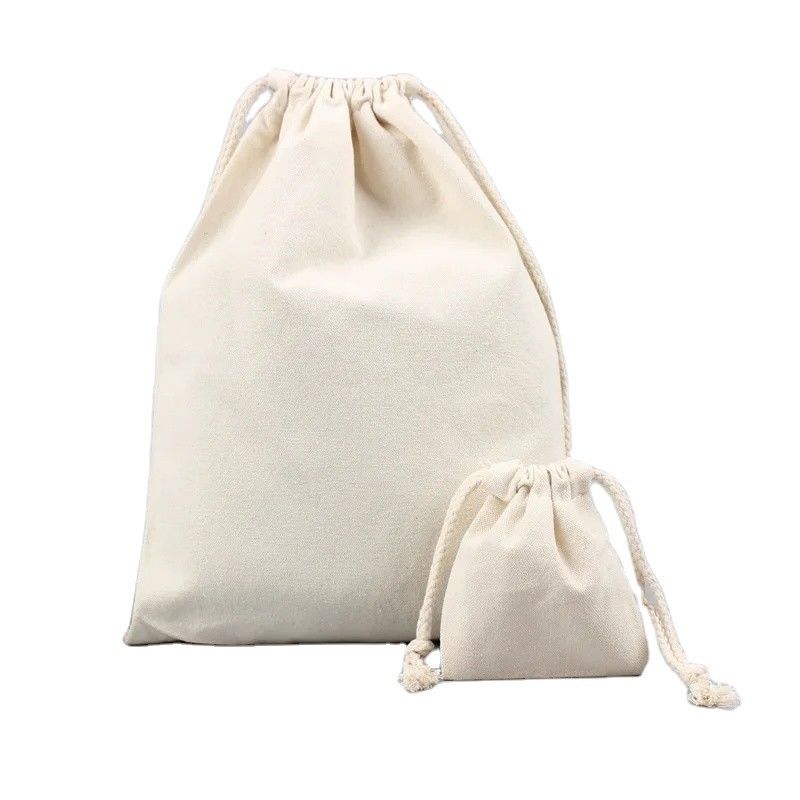 Bolsa de algodón con cuerda de tracción de logotipo personalizado para envases ecológicos reutilizables de tamaño pequeño