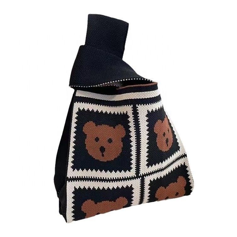 El logotipo personalizado de mano es el popular bolso de compras de mujeres de bolso de poliéster tejido personalizado