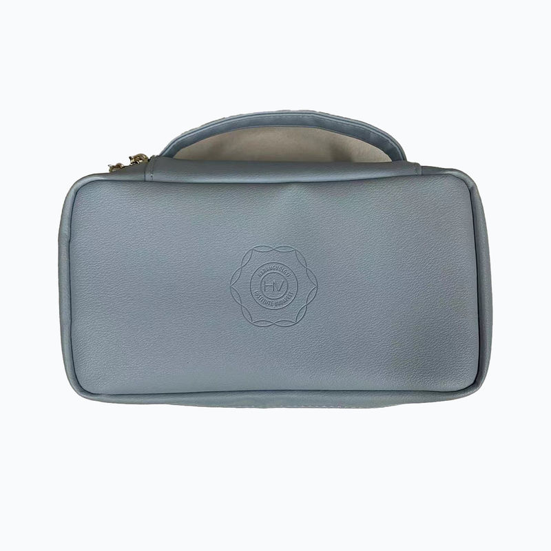 Bolso de maquillaje de moda de gran tamaño de cuero impermeable de ropa de baño bolso grande plano portátil bolsillos interiores bolso cosmético personalizado para mujeres