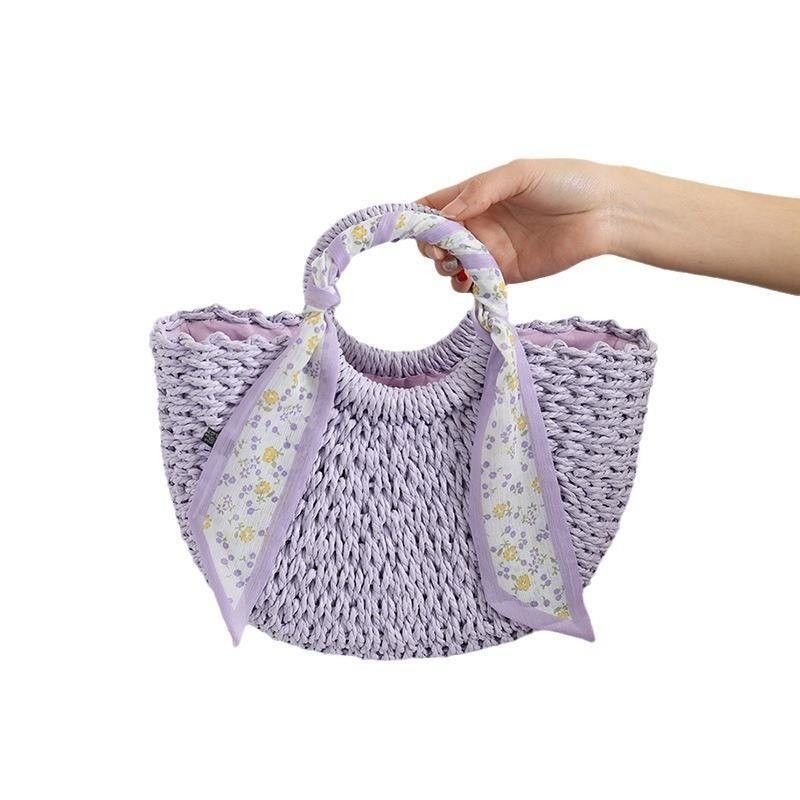 2024 Summer Travel Beach Bolso tejido con tipo de cierre abierto y bolso de paja mujer