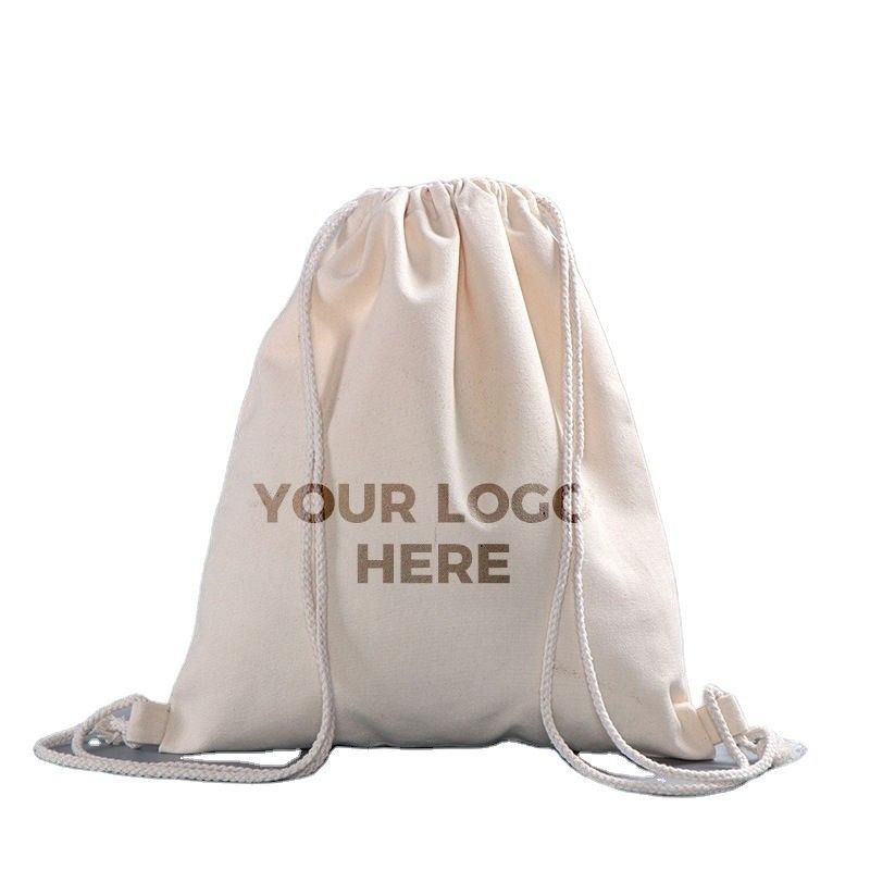 Bolsa escolar carruaje de algodón mochila de cuerda de tira con logotipo personalizado Impresión y marca