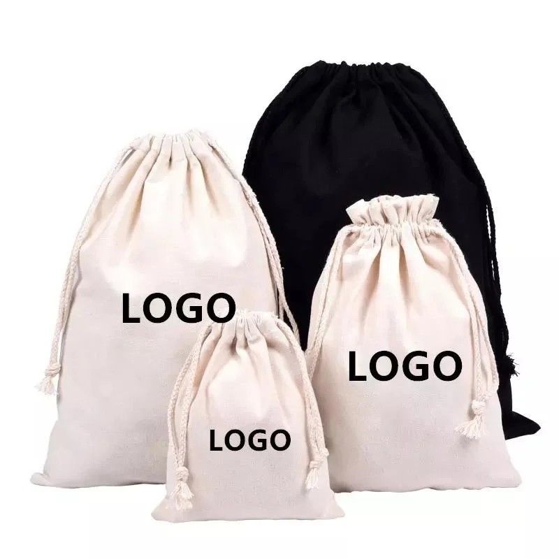 Logotipo personalizado aceptado Bolso de lona de algodón orgánico 100% para embalaje de regalo personalizado