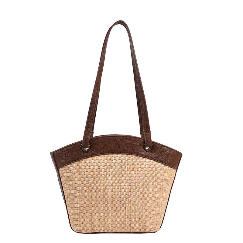 Cesta de verduras Bolsa de paja Cerradura abierta estilo francés retro perfecto para vacaciones en la playa