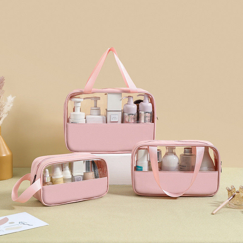 Tipo de patrón sólido maquillaje transparente de PU cepilla de belleza de cuidado de la piel bolso para logotipo personalizado