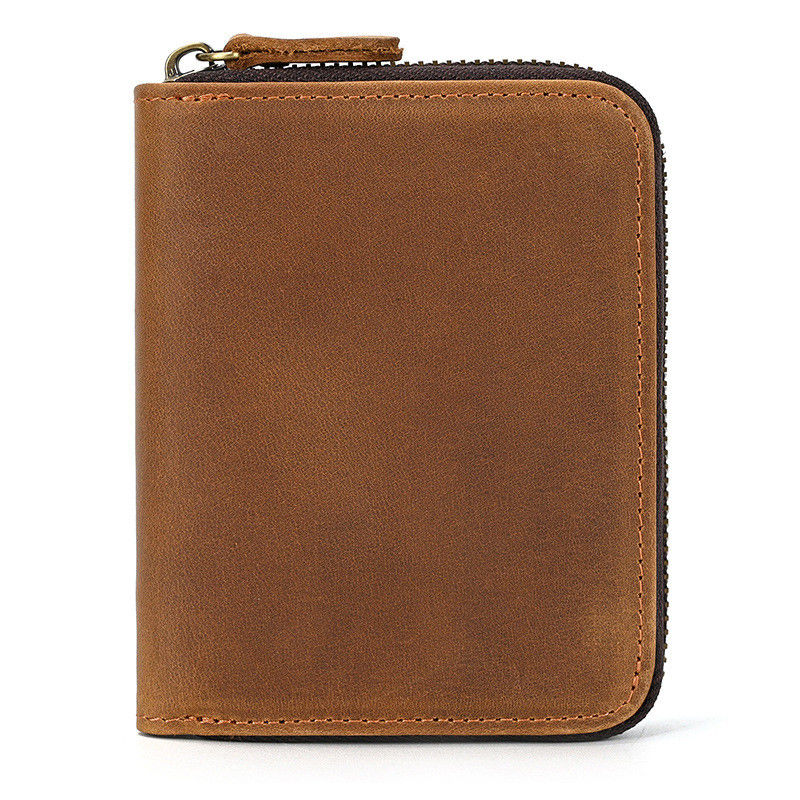 Cartera de cuero genuino para hombres con porta tarjeta bolso corto cartera de cremallera carteras para estándar