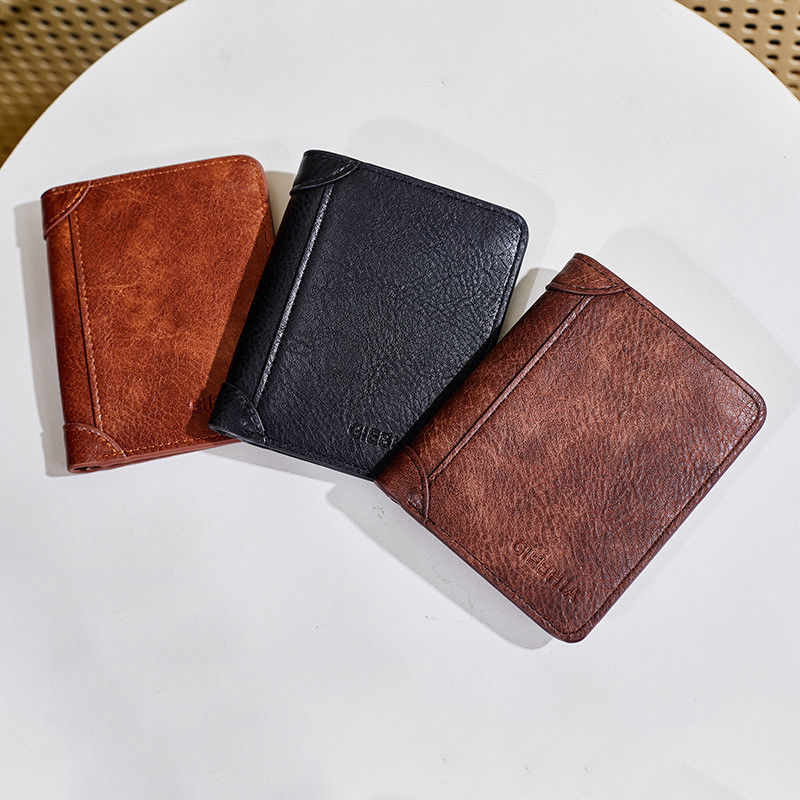 Cartera de cuero de grano completo para hombres Desmontable Bifold Crazy Horse Cartera en marrón retro