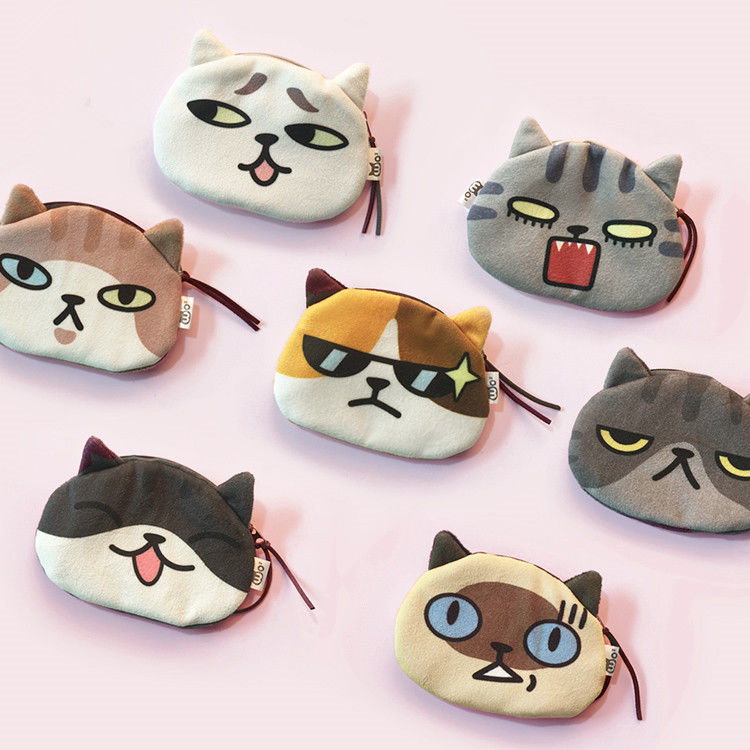 Moneda de gato unisex 3D Cartera Mini carisma bolso de peluche Bolso pequeño en forma de animal con material de revestimiento de lino