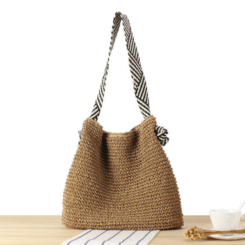 Bolso de hombro con trenza de paja de estilo coreano para mujeres con correa anudada de playa