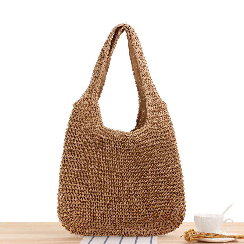 Bolso de paja tejido a mano de un hombro para viajes de mujeres y salidas a la playa