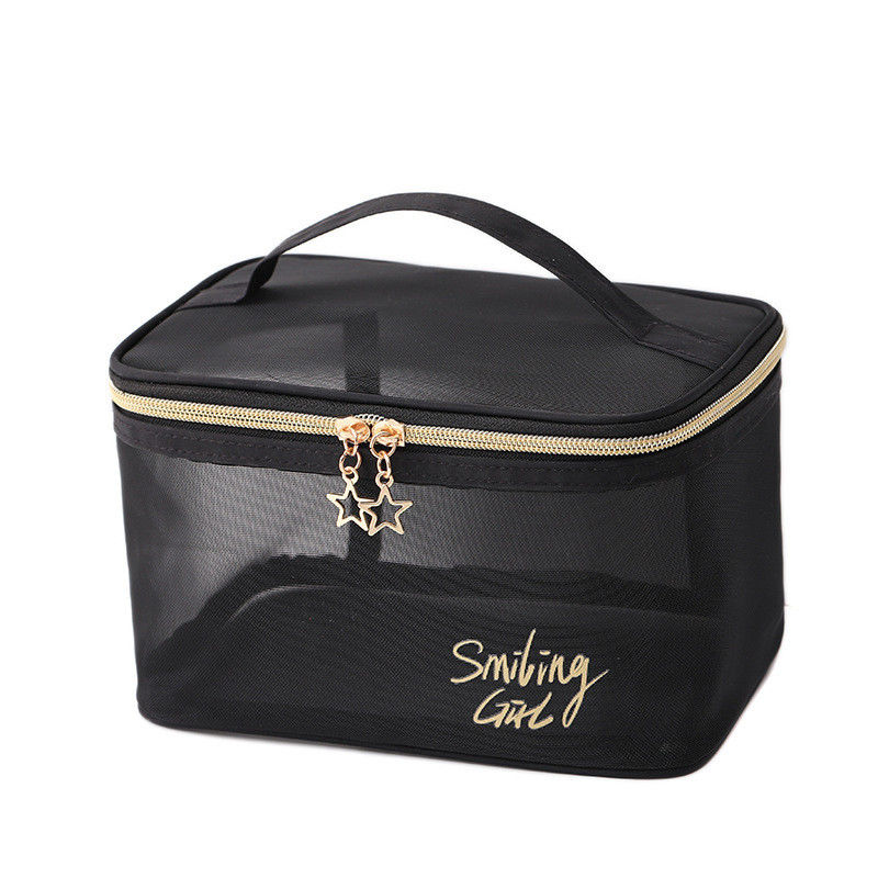 Cerradura con cremallera Maquillaje de malla negra Herramientas organizador de belleza Bolsa cosmética para amantes de la belleza
