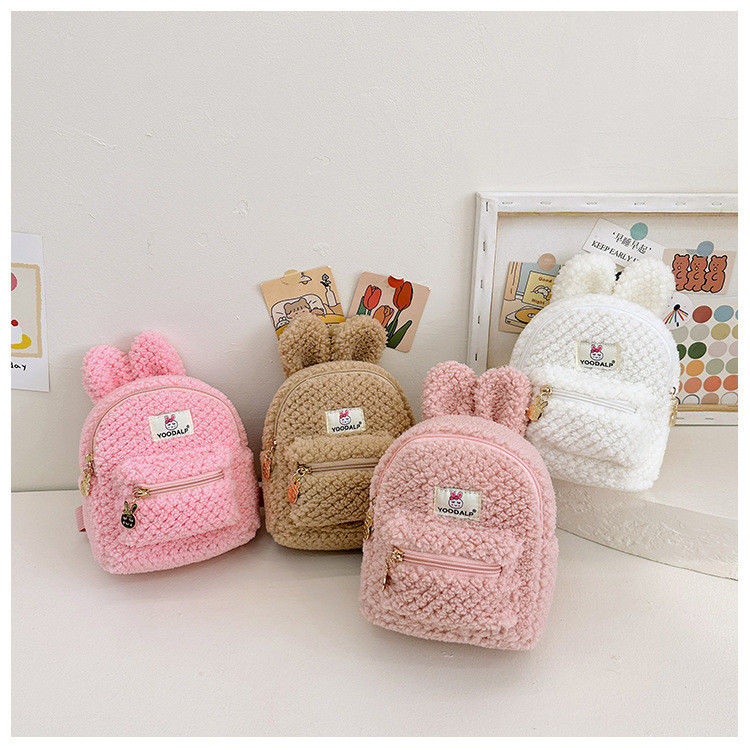 Minnie Peluda Plush Niños Bolsa Escolar para Niños Mochila Conejo Rosa Mini Cartoon Mochila de Veludo con cremallera