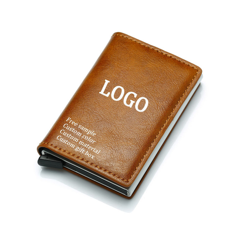 Color personalizado de PU de cuero de bolsillo de metal bloqueo automático de aluminio de tarjeta de crédito personalizado