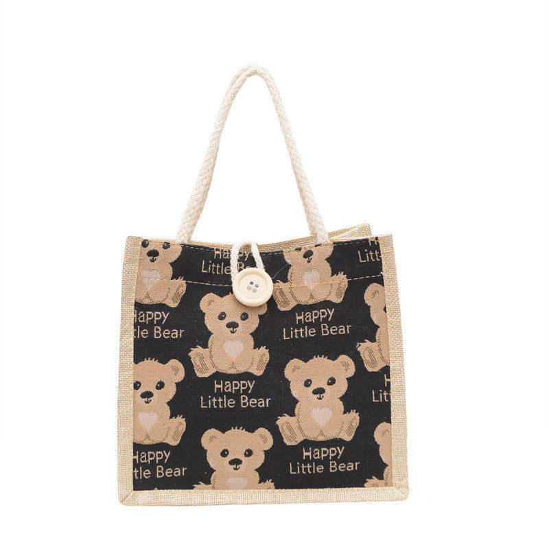Personalizada Adorable Cartoon Oso Impreso Plano de algodón lienzo de comestibles de compras Jute Tote bolsa