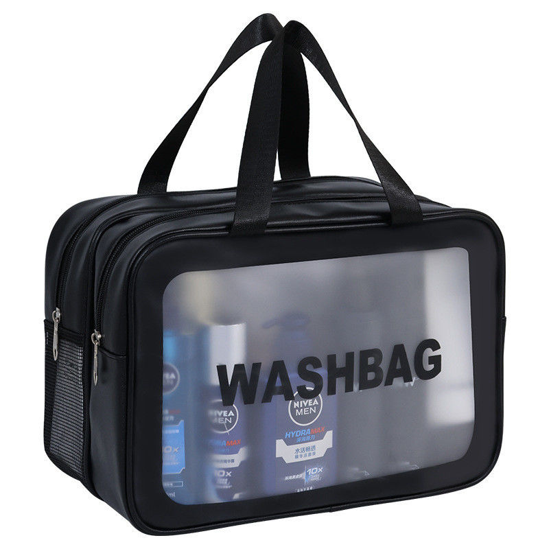 Bolsa de lavado de viaje de PVC de patrón sólido transparente para ropa de tocador y maquillaje a prueba de agua en el baño