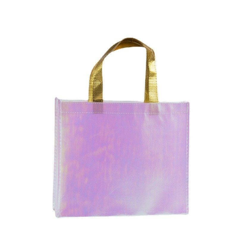Logotipo impreso personalizado no tejido metálico brillante laminado bolso de regalo para la vida diaria