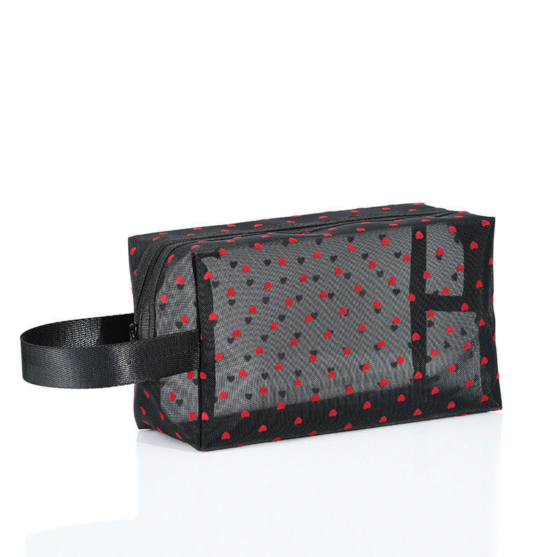 Bolsa de cosméticos Love Mesh de gran capacidad y logotipo personalizado para un acceso sin esfuerzo a los cosméticos