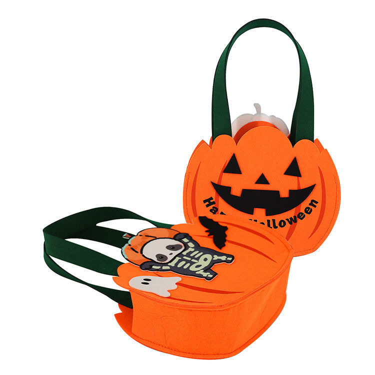 Bolsa en forma de calabaza de fieltro para recoger dulces o juguetes en la celebración de Halloween