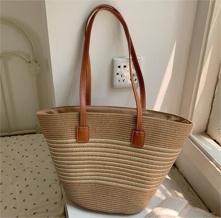 Lo más nuevo de moda en México Francesa Cesta de paja de tejido bolsas de playa 2024 bolso de tote para mujeres