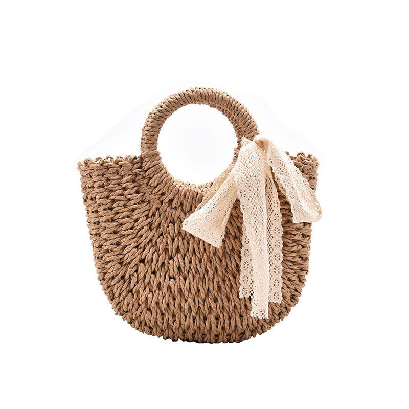 Abierto Cierre Bolso de Tote personalizado para el verano de la playa de ratán Bolso de paja