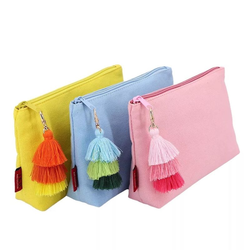 Mujeres de belleza de algodón maquillaje bolsa de viaje con cierre de cremallera y logotipo personalizado Tassel