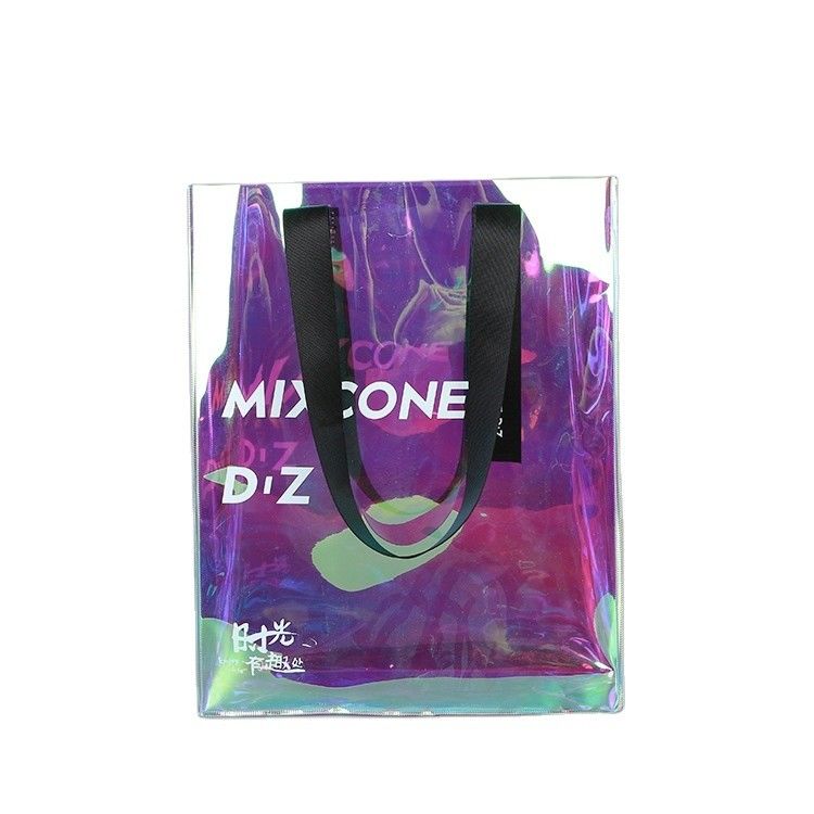 Logotipo personalizado de todas las estaciones impermeable holográfico láser iridiscente PVC regalo de compras bolso de hombro