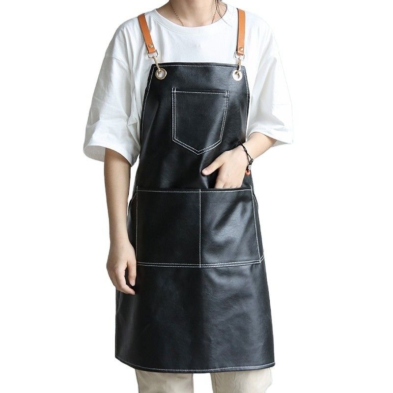 Apron de barbacoa de cuero duradero con herramienta de trabajo y logotipo personalizado