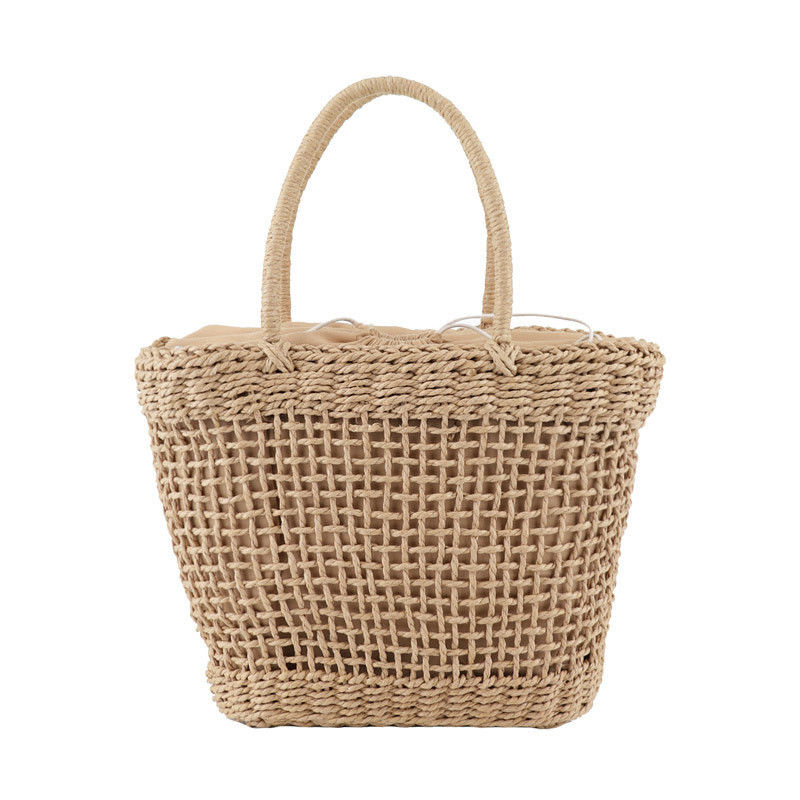 Logotipo personalizado aceptado Bolso de paja de ratán de tamaño mediano para la moda de verano de Lady Hollow Out