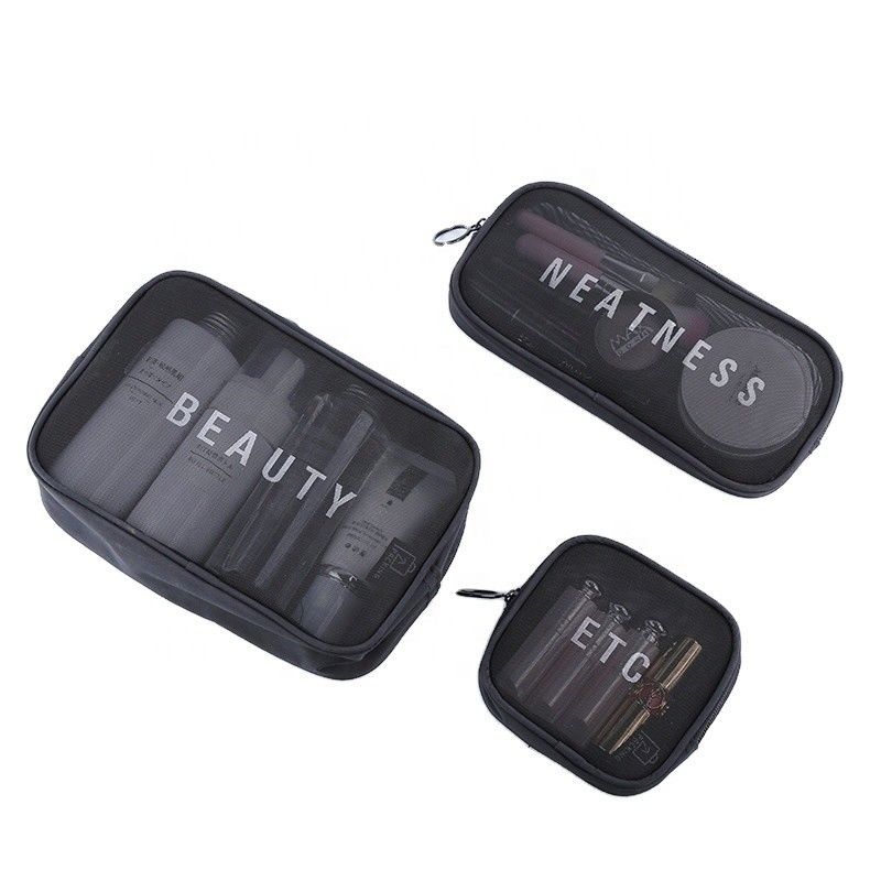 Mini bolso de almacenamiento portátil para kits de viaje de malla de nylon transparente impermeable con logotipo personalizado