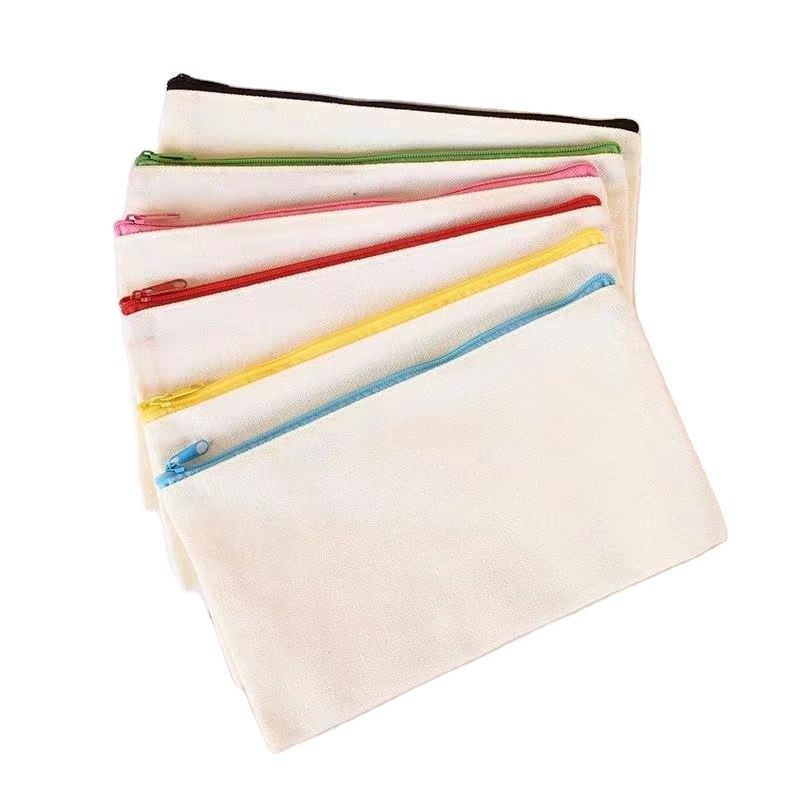 Logotipo personalizado Impreso de lienzo con cremallera Bolsa de maquillaje blanca para viajes y almacenamiento de cosméticos