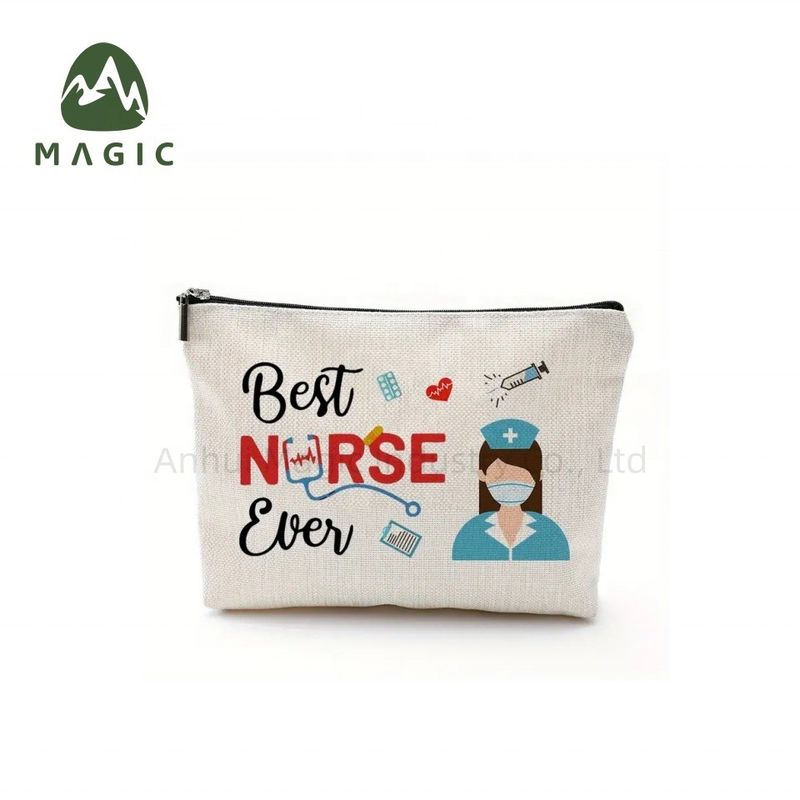Logotipo personalizado Bolso de almacenamiento impreso Toiletry Bolso de maquillaje de viaje Bolso de lona reutilizable Bolso cosmético de algodón de yute