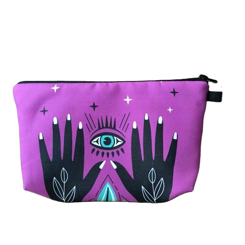 Promoción de compras belleza poliéster cremallera maquillaje de viaje bolso cosmético tamaño medio