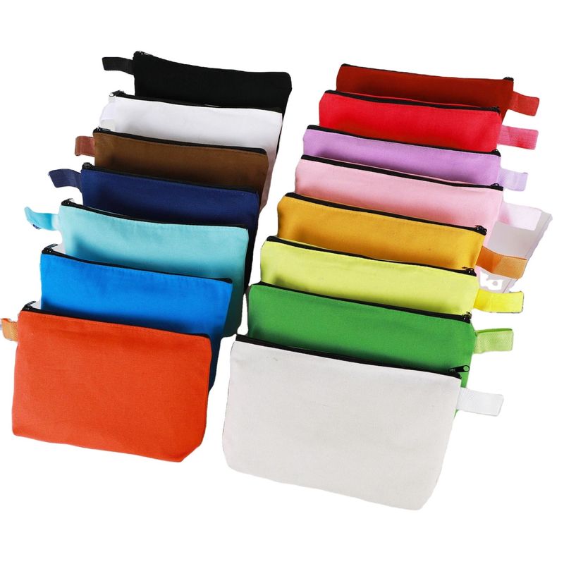 Bolso de lápiz con cremallera con cremallera de lienzo para logotipo personalizado Bolso de maquillaje impreso y artículos esenciales de viaje