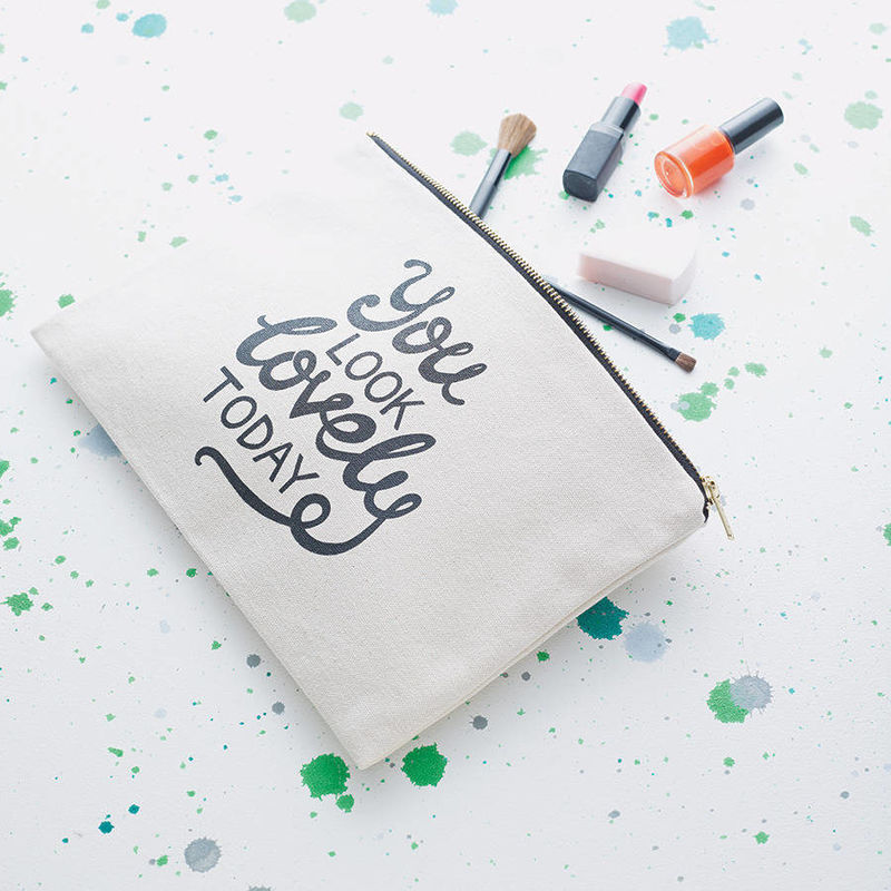 Bolsa cosmética de lienzo de algodón reciclado con cremallera para viajes