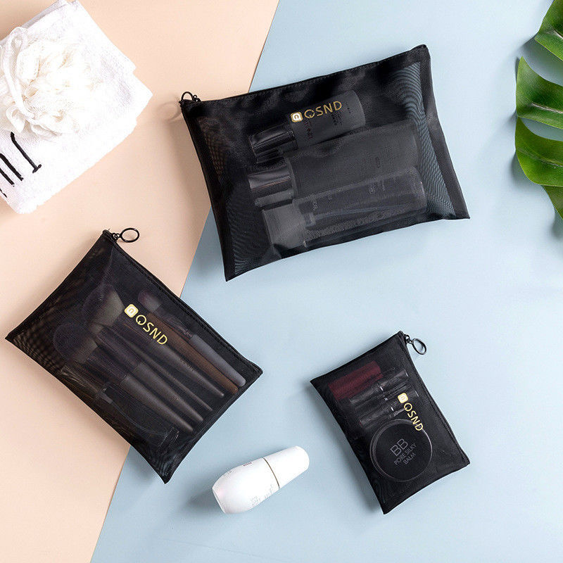 Bolso de cremallera de malla negra para llevar convenientemente artículos esenciales de oficina y viaje 3 paquetes