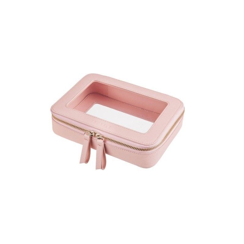 Bolsa cosmética de cuero rosa con OEM/ODM aceptable y tipo de patrón sólido