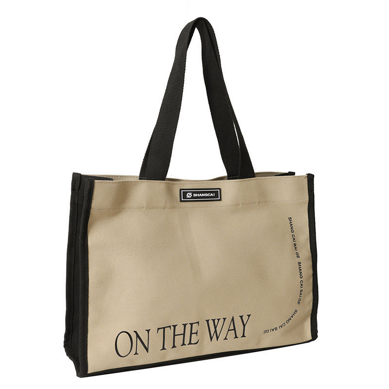 Bolso de compras de algodón de tipo de cierre abierto con bolso de toque de lona de color personalizado