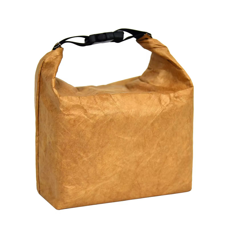 Alimentos aislados de aluminio térmico Dupont Tyvek Bolsa de papel Kraft Cooler de almuerzo con mango en impresión personalizada