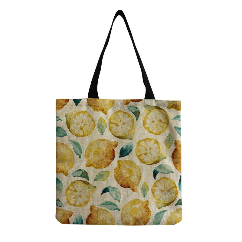 Cuadro personalizado de lienzo de moda de impresión de frutas de hombro de toque de tela reutilizable bolso de compras OEM