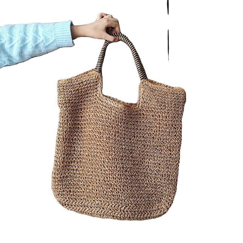 Bolsa de picnic de vacaciones de paja de alta capacidad de estilo coreano para mujeres con logotipo personalizado