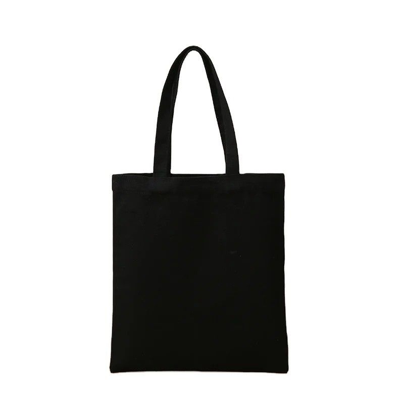 Bolso de algodón de lona de color negro ecológico con logotipo impreso personalizado