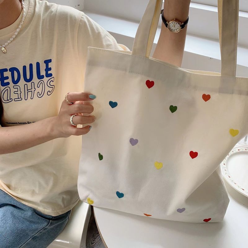 Bolso de toque de lona bordado a medida para mujeres Bolso de hombro de compras duradero de tamaño medio