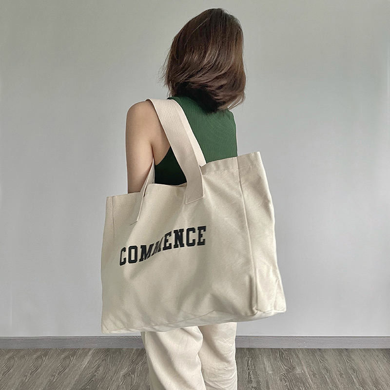 Bolso de lienzo natural extra grande con impresión de logotipo para necesidades de compras