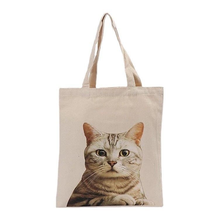 Carinoso patrón de gato bolso de toque de lona reutilizable para necesidades de compras y viajes ecológicos